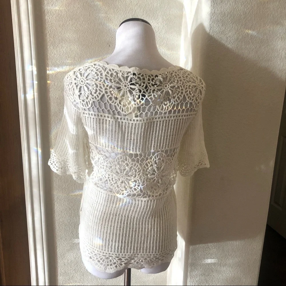 Anthropologie Crochet Top Open Knit Lacey XS Beachy James Coviello Off White NEW